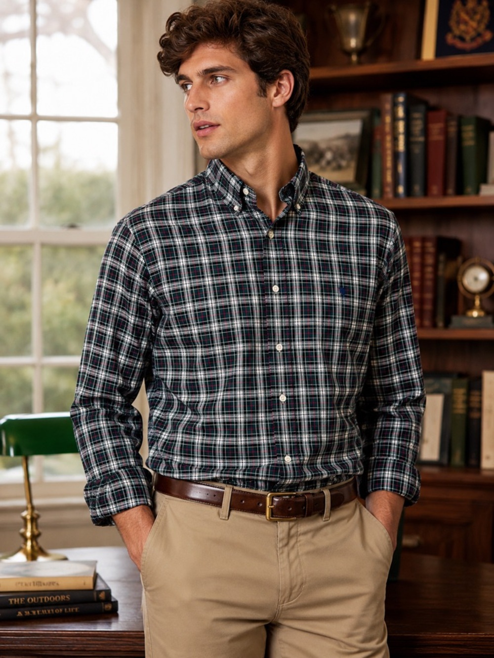Ralph Lauren Green Blue Red Polo Button Down Preppy Academia Mens Shirt